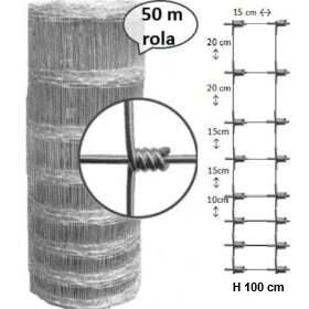 Rolled rope around a spool with a magnified cross-section; measurements and 100 cm height scale shown on the side.
